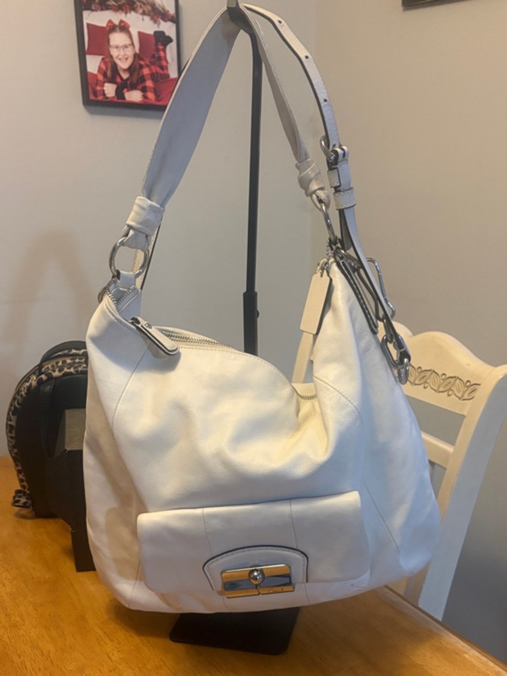 Coach Kristin 2009 White Leather Bag with Silver-Tone Hardware